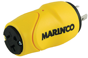 Marinco S20-15 (Old 80a) Straight Adapter Dock Side Male 20a/125v Locking To Boat Side Female 15 Or 20a 125v Straight Blade